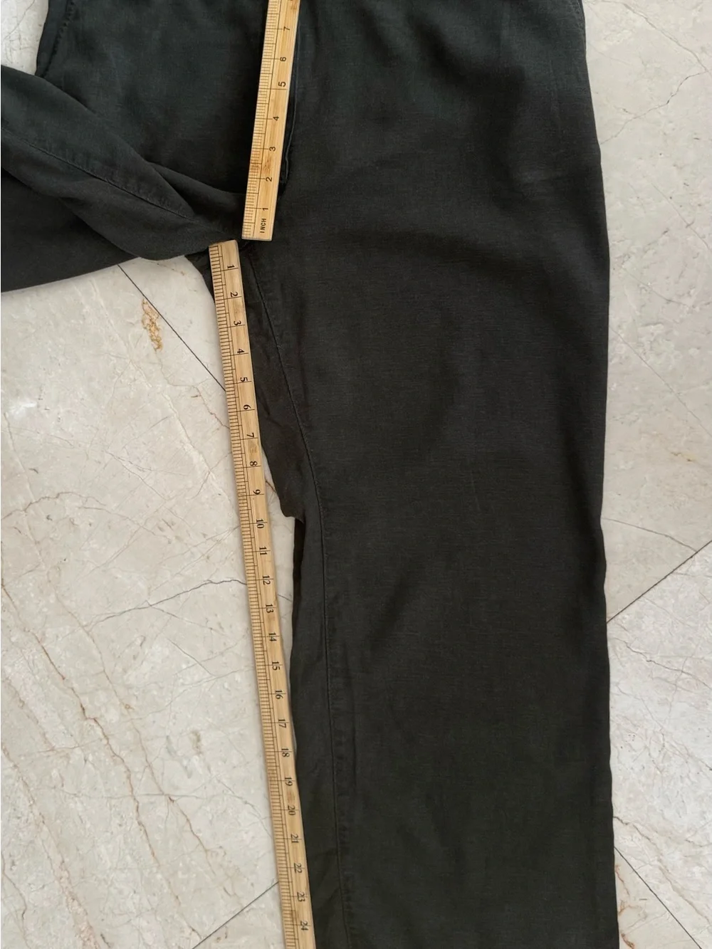 H&M Black / green linen blend Wide-Leg High-Waist Pants
